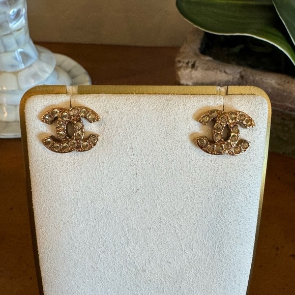 CHANEL Jewelry - Chanel Rare Color Gold Bronze Crystal CC Stud Earrings